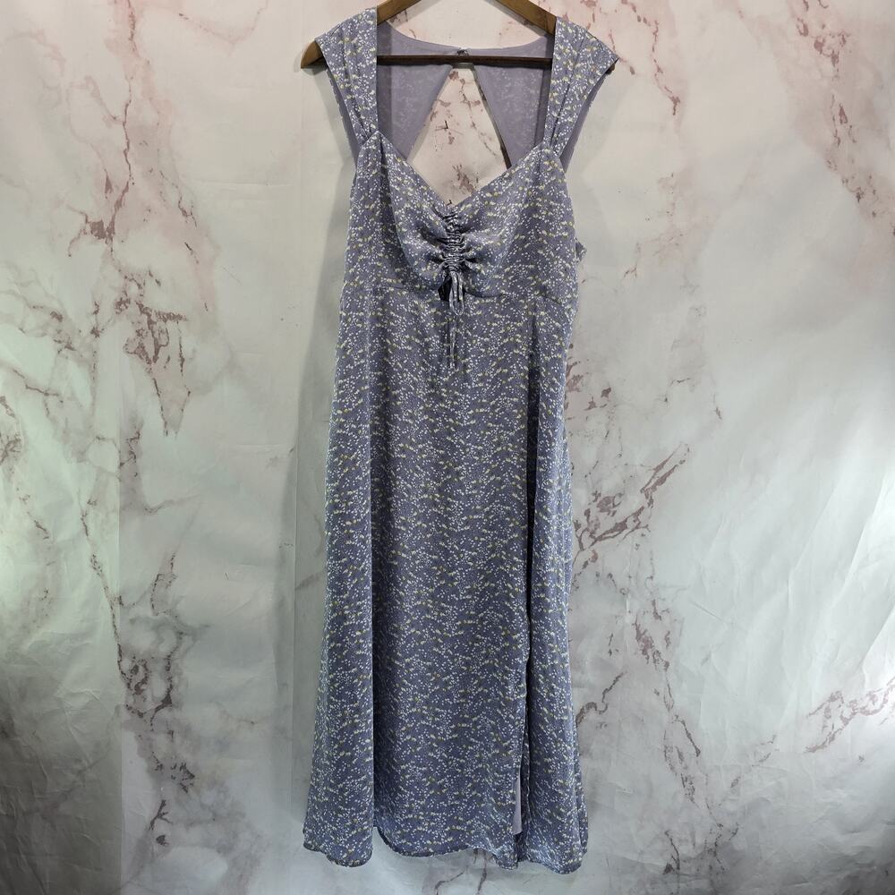 Astr The Label Dress Womens XL Purple Ditzy Floral Slit Midi Smocked Cut Out